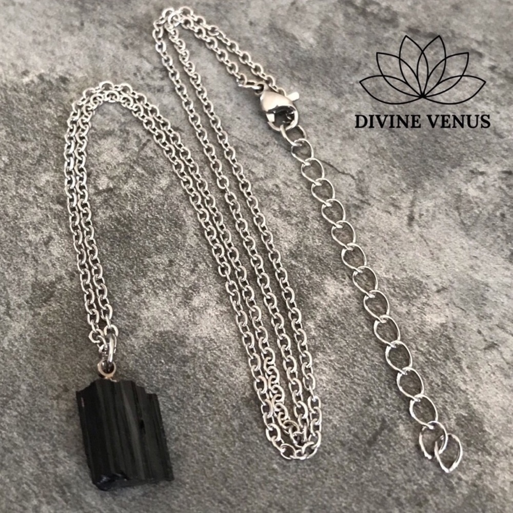Raw Black Tourmaline Necklace | Stainless Steel - Picture 4 of 7
